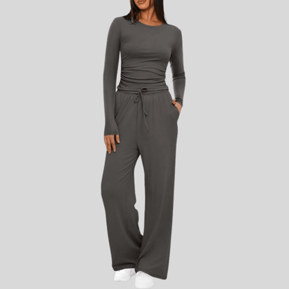 Asymmetrical Long Sleeve Wide Leg Pants Set