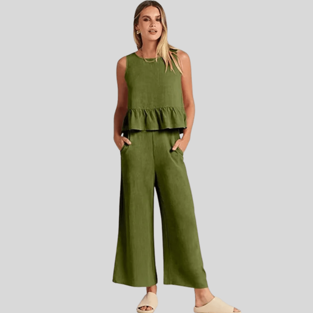 Sleeveless Pleated Vest And Wide Leg Pants Set