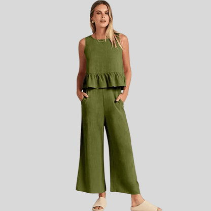 Sleeveless Pleated Vest And Wide Leg Pants Set