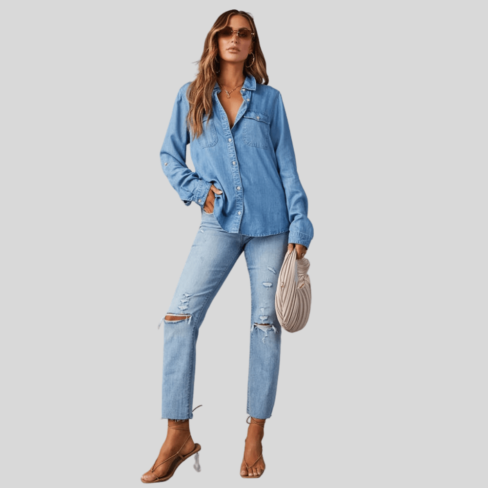Polished Denim Shirt Chest Pockets
