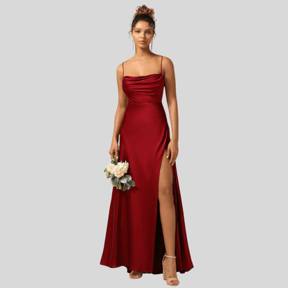 Backless Draped Neck Evening Gown