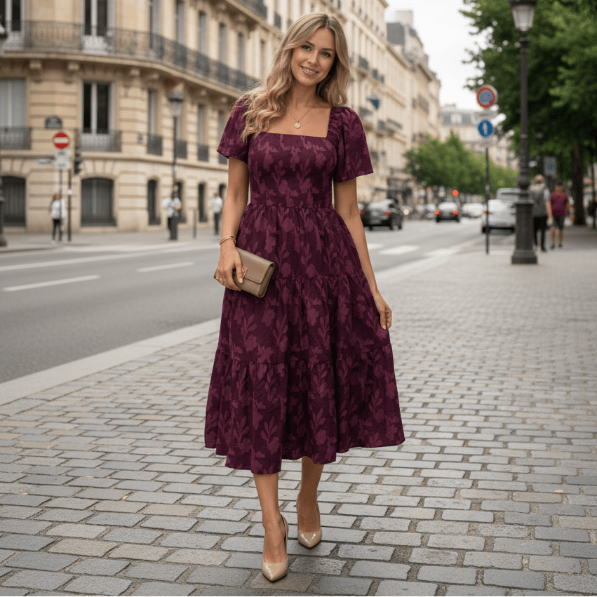Softly Framed Floral Midi Dress