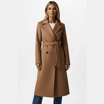 Polished Wool Coat Double Breasted with Belt