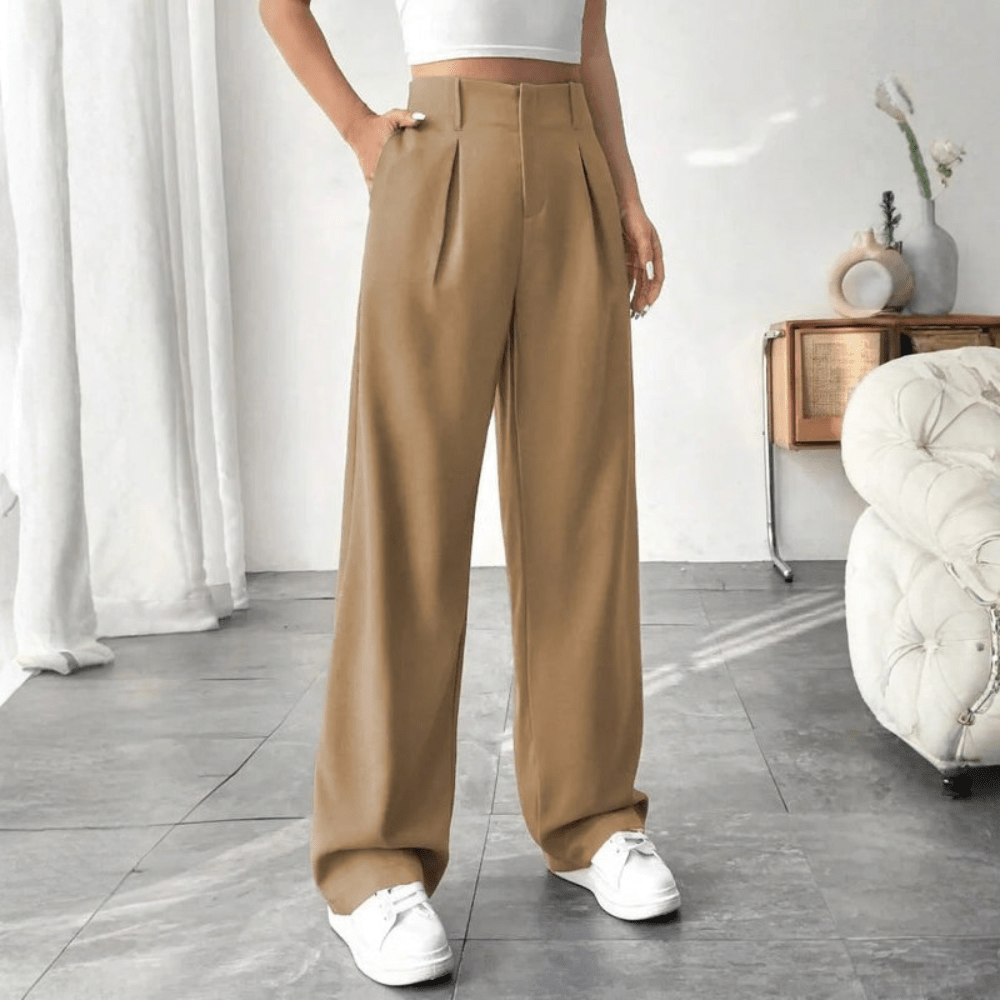 High Waisted Draped Wide Leg Pants