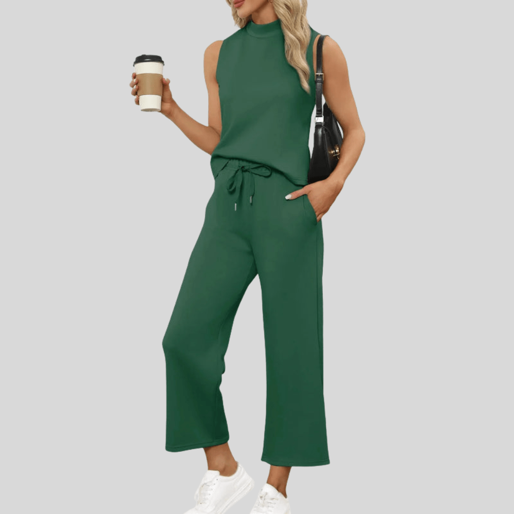 Sleeveless Vest and Wide Leg-Pants Set