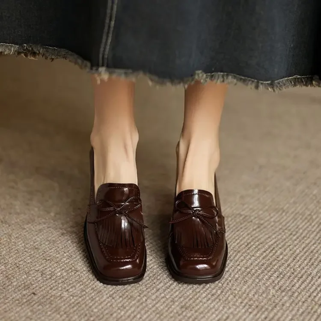 Tassel Bow Loafers with Block Heel
