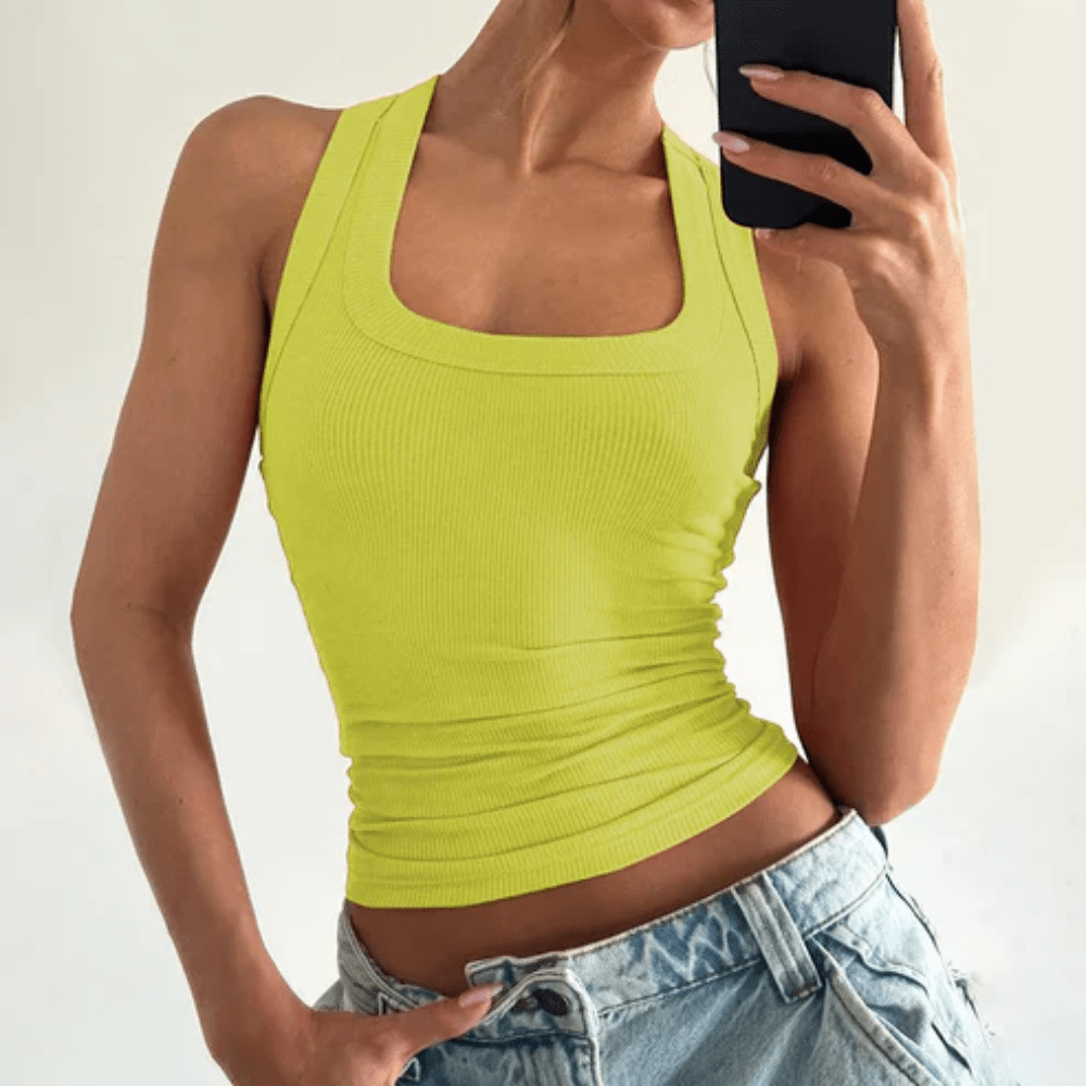 Ribbed U Neck Racer Tank