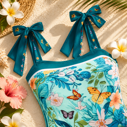 Floral Print One-Piece Swimsuit & Sarong Cover-Up Set