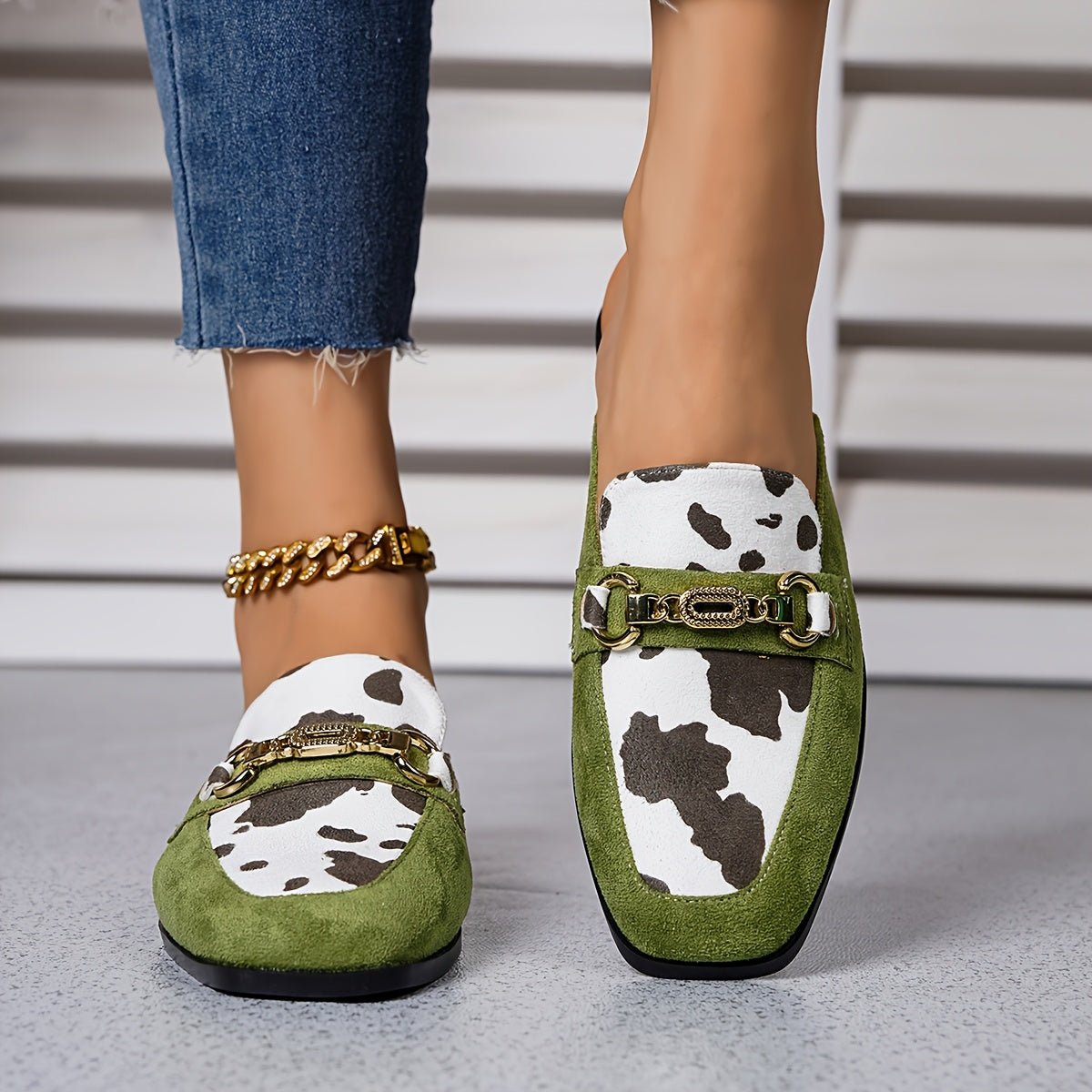 Square Toe Slip On Mule Loafers