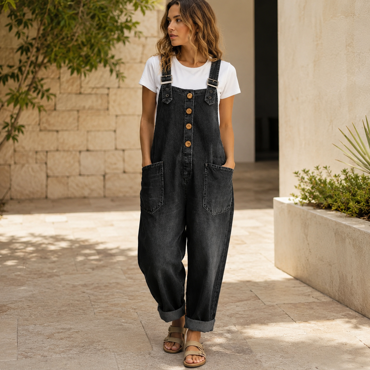 Adjustable Buckle Relaxed Overalls