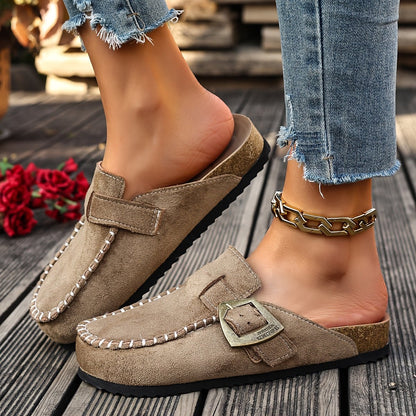 Retro Buckle Mule Flats