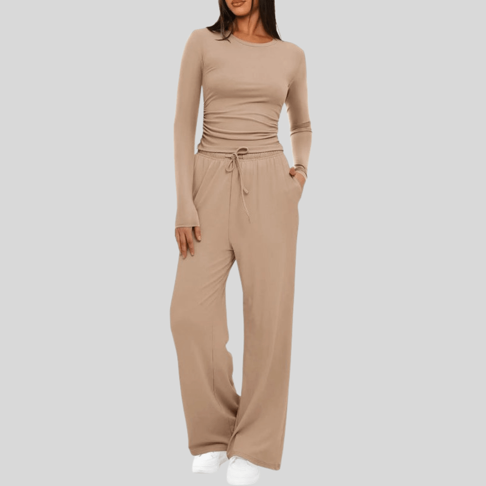 Asymmetrical Long Sleeve Wide Leg Pants Set