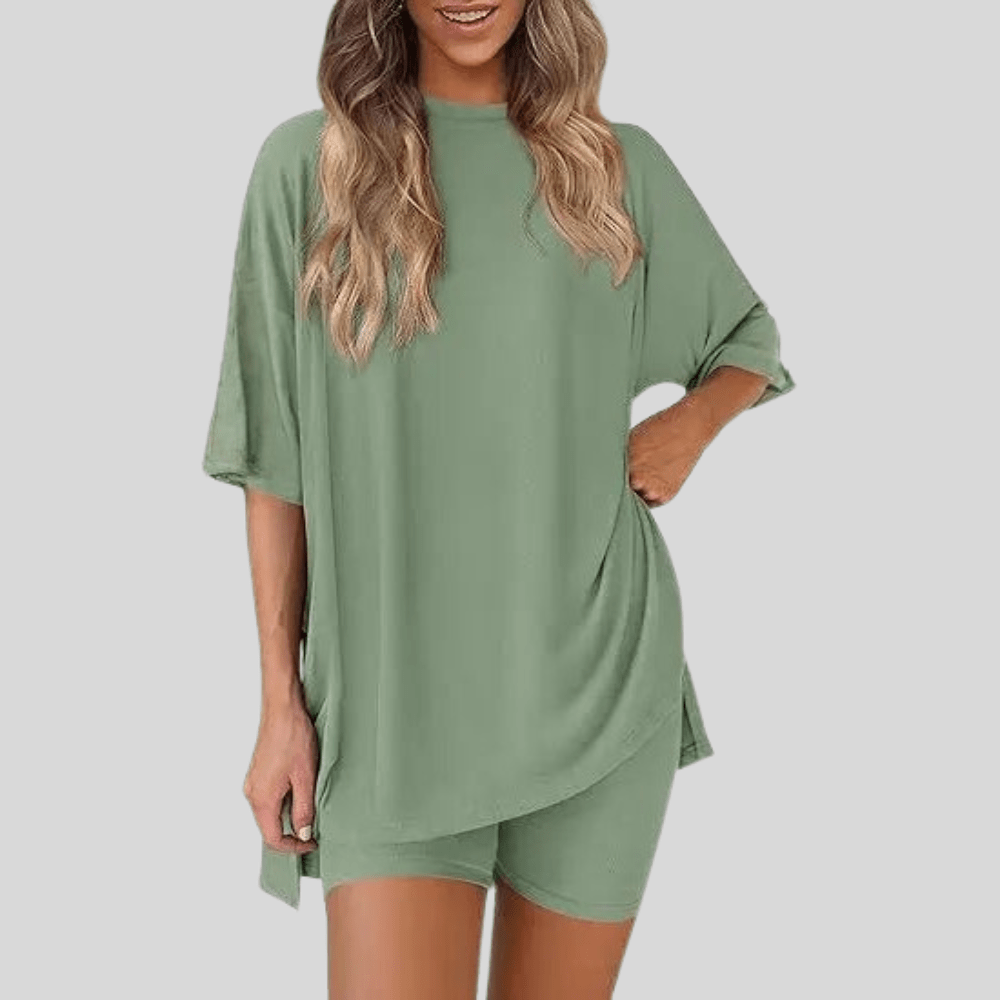 Loose Short Sleeve Top And Shorts Set