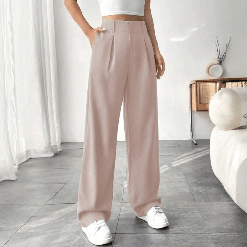High Waisted Draped Wide Leg Pants