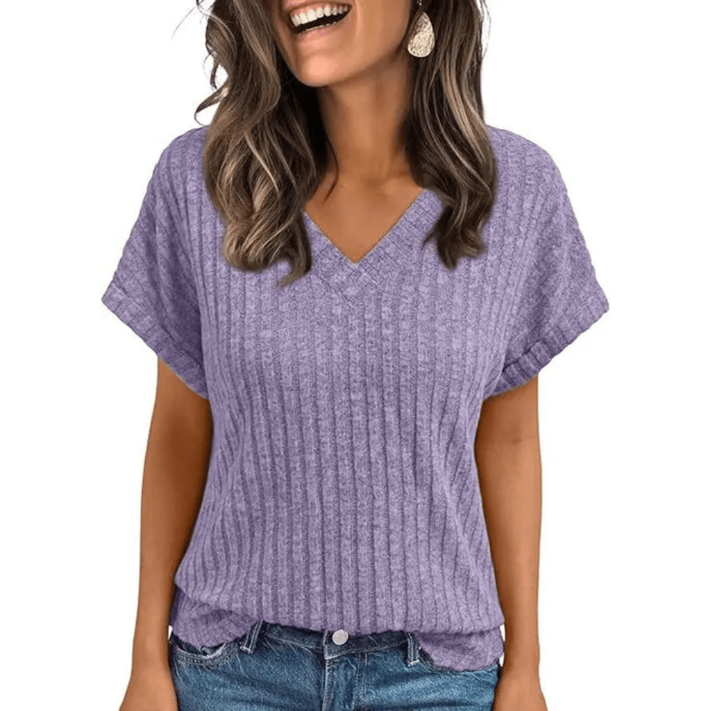 Cozy Textured V Neck Knit Top