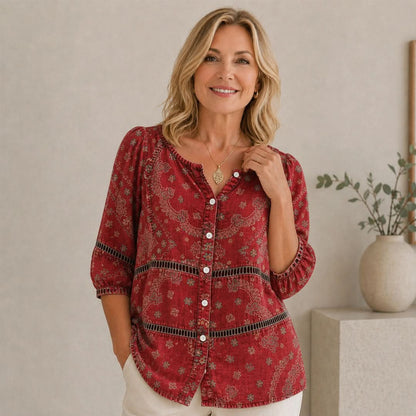 Vintage-Print V-Ausschnitt Top