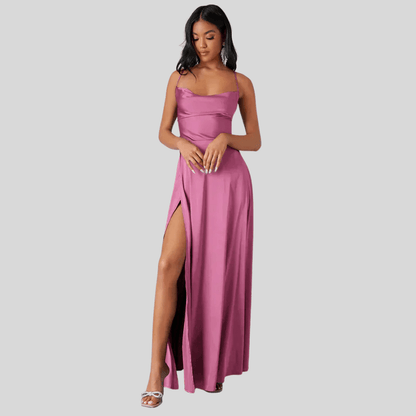 Backless Draped Neck Evening Gown