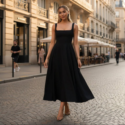 Midi-Kleid mit eckigem Ausschnitt