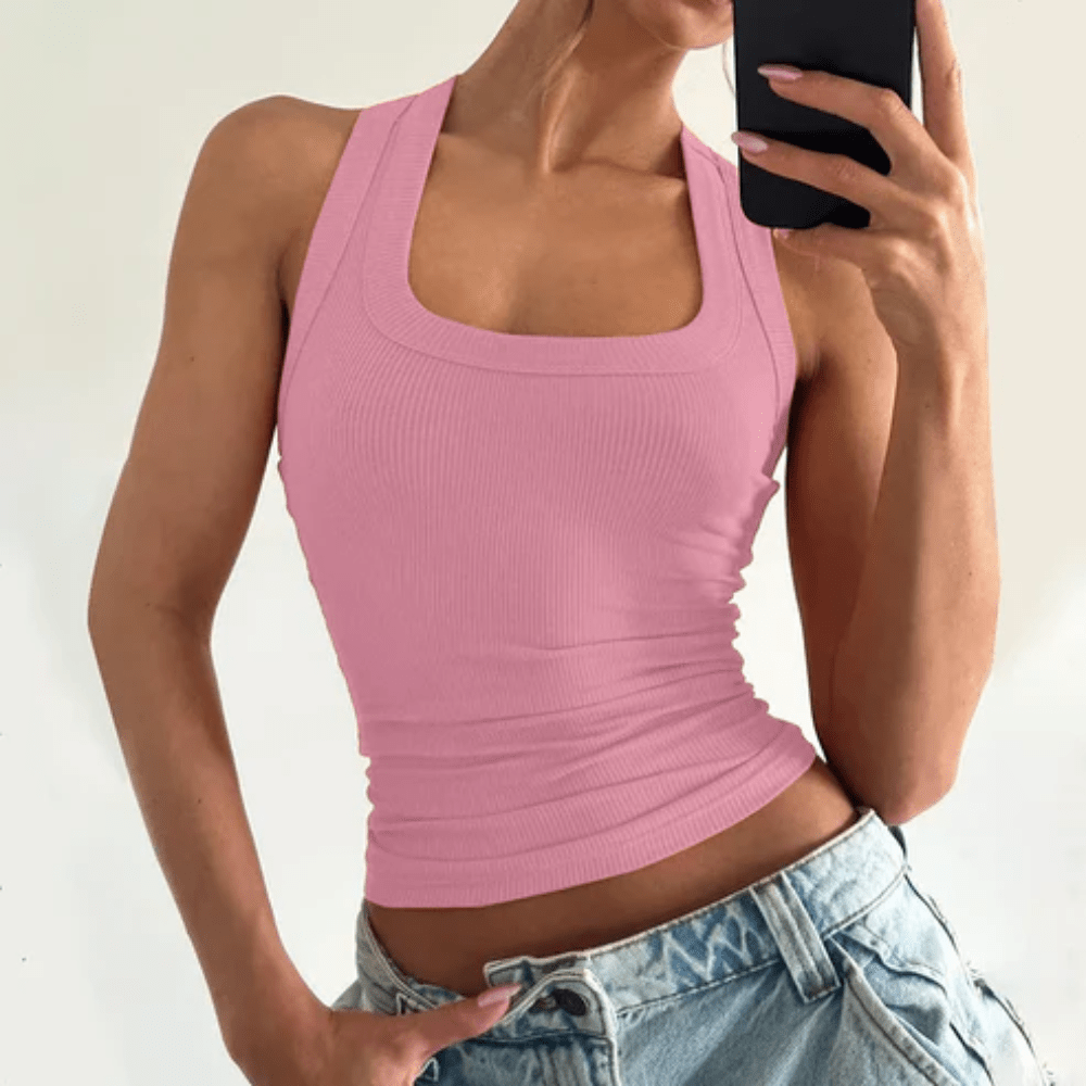 Ribbed U Neck Racer Tank