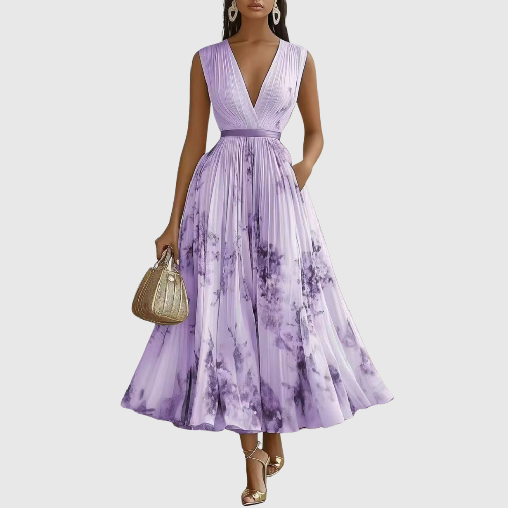 Elegant V Neck A Line Midi Dress