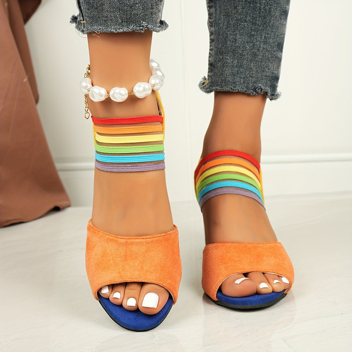 Colorblock Block Heel Sandals