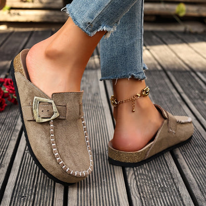 Retro Buckle Mule Flats