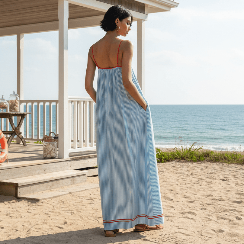Maxikleid mit Farbblock und dünnen Trägern