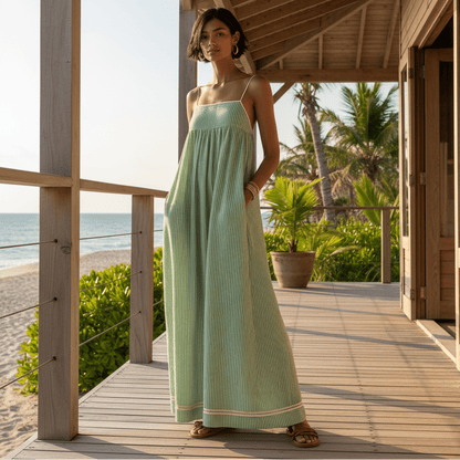 Maxikleid mit Farbblock und dünnen Trägern
