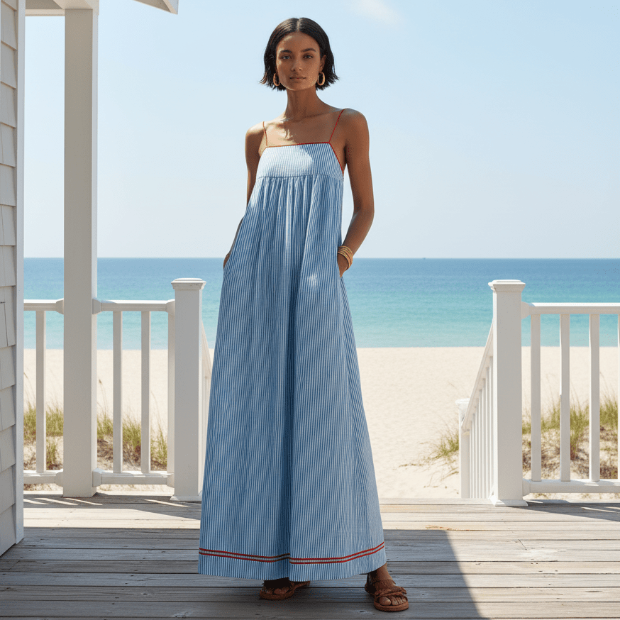 Maxikleid mit Farbblock und dünnen Trägern