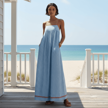 Maxikleid mit Farbblock und dünnen Trägern