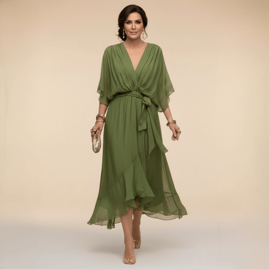 Vestido midi GraceFlow con cinturón anudado