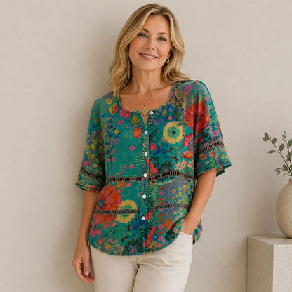 Vintage-Print V-Ausschnitt Top