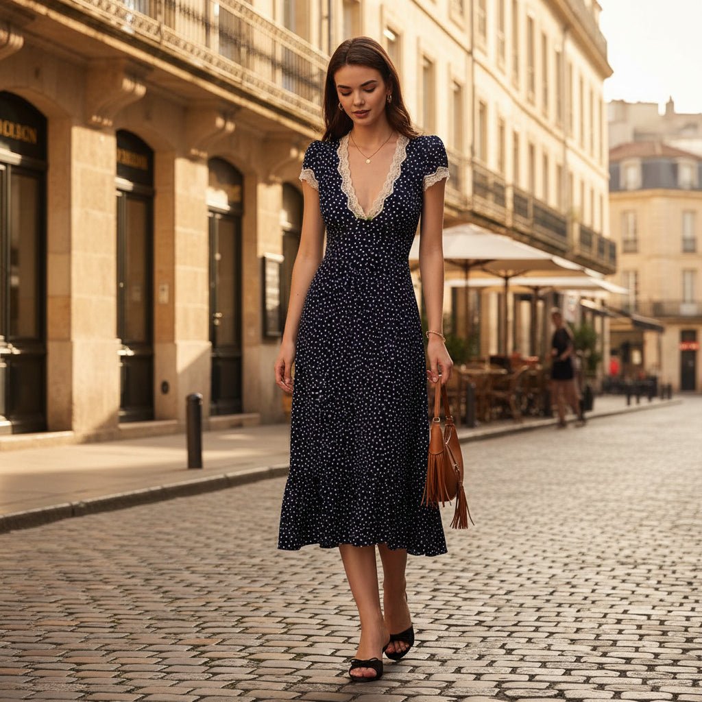 Maxikleid mit V-Ausschnitt und Polka-Dots
