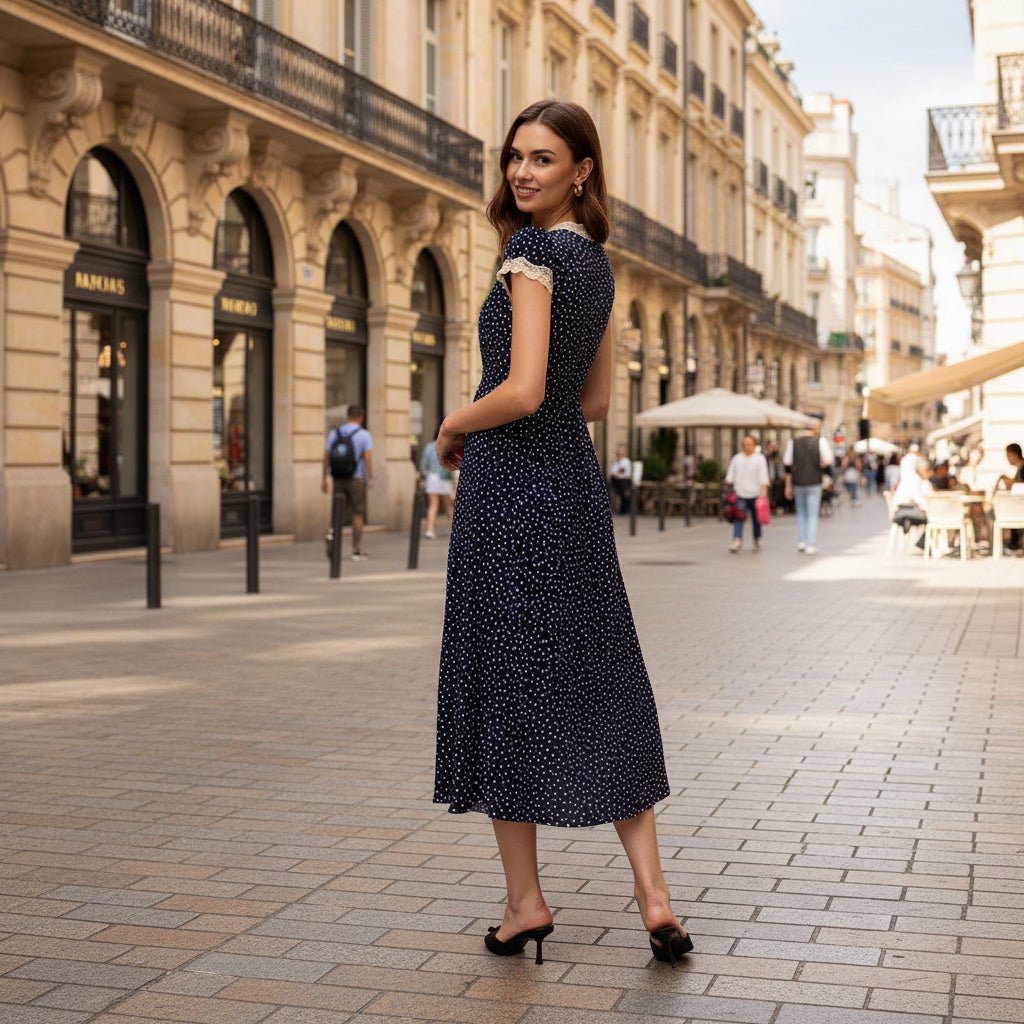 Maxikleid mit V-Ausschnitt und Polka-Dots