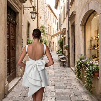 Sleeveless Pearl Neckline Mini Dress