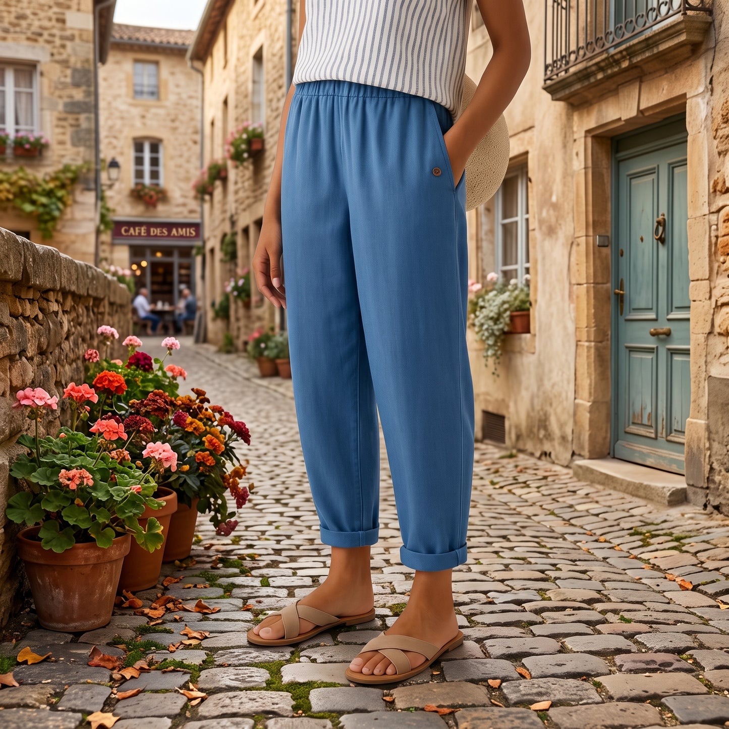 Hoch taillierte Hose mit weitem Bein