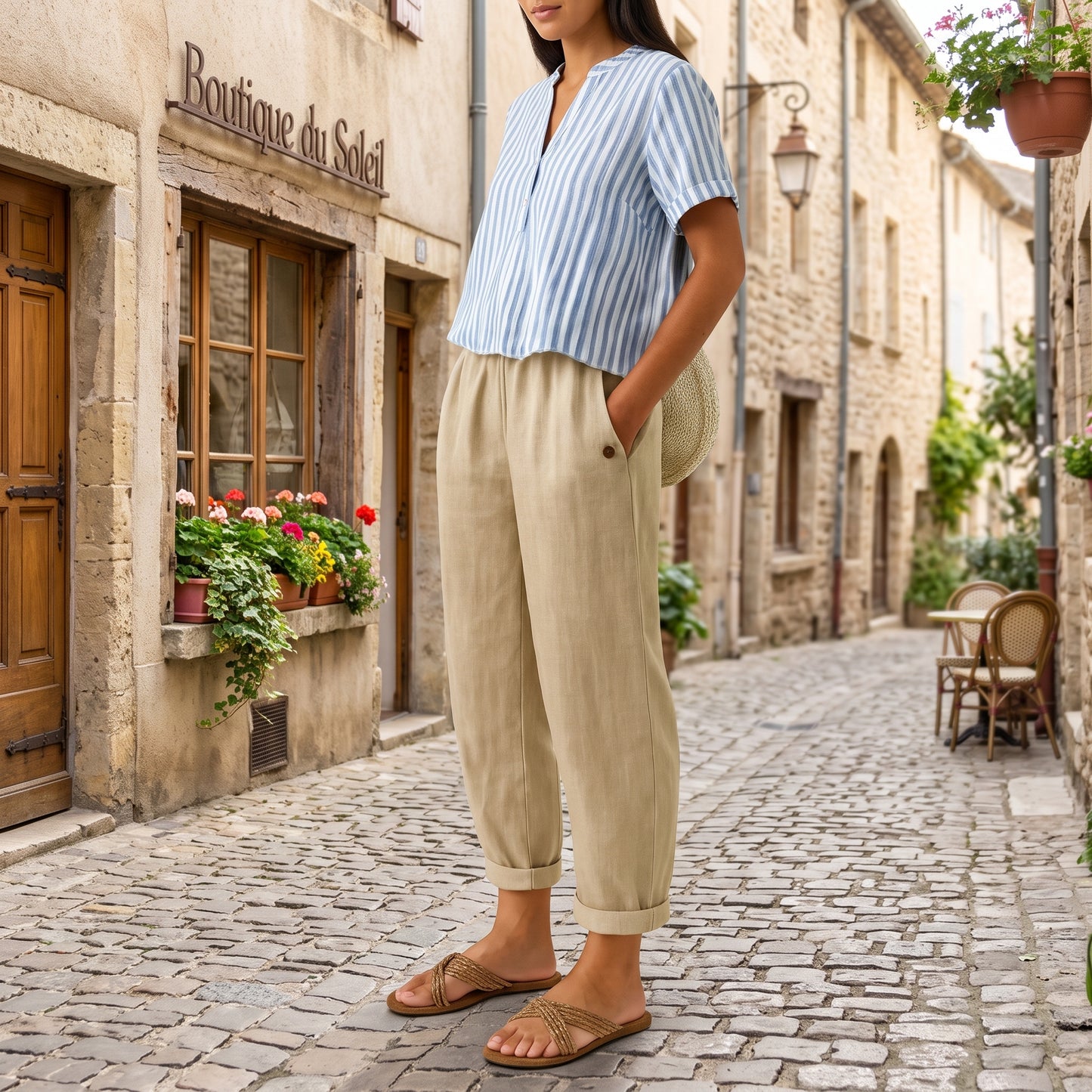 Hoch taillierte Hose mit weitem Bein