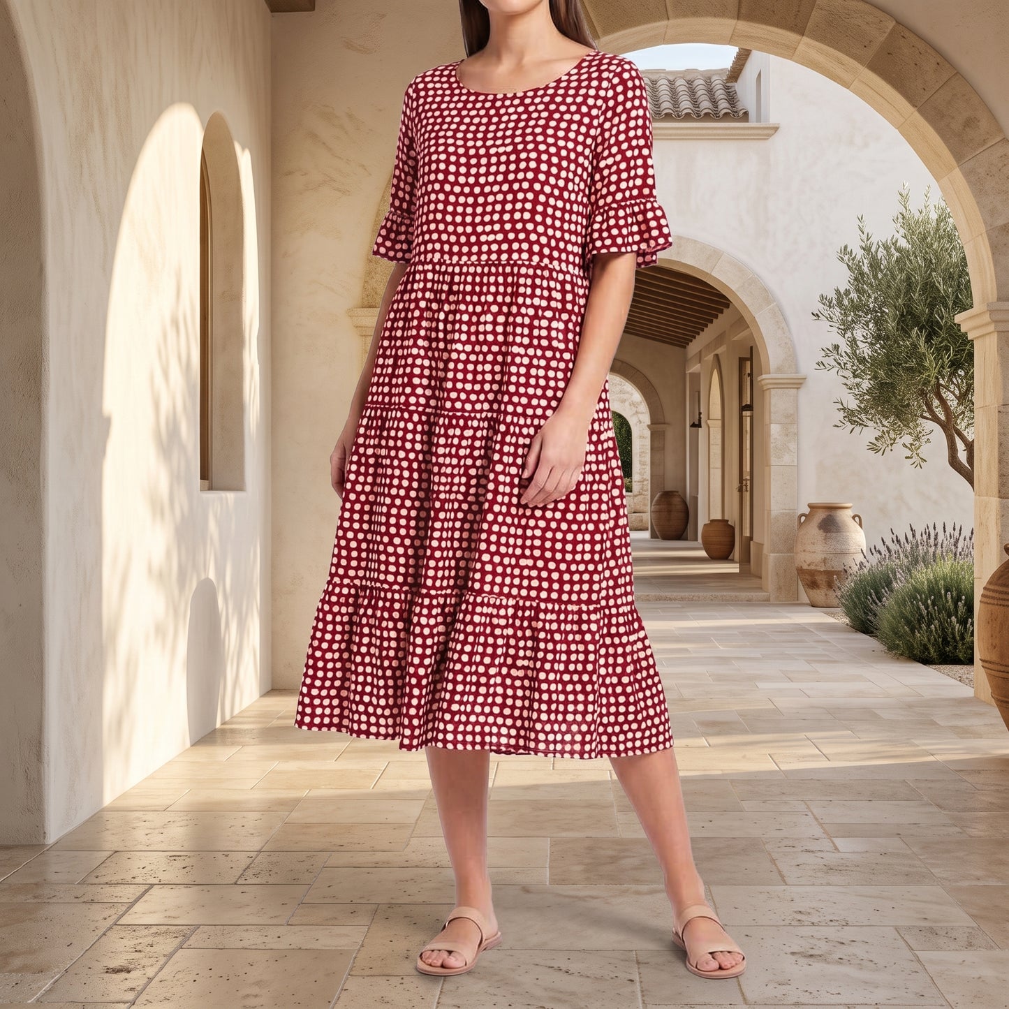 Tiered Flutter Sleeve Midi Dress