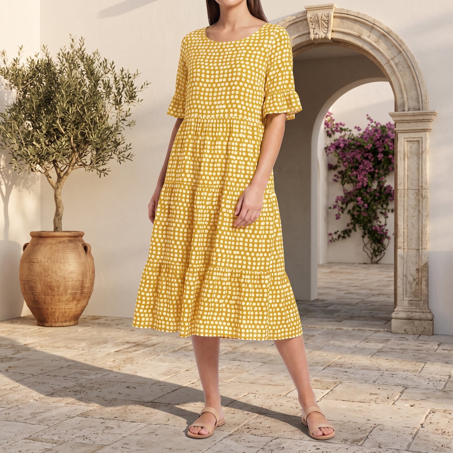 Tiered Flutter Sleeve Midi Dress
