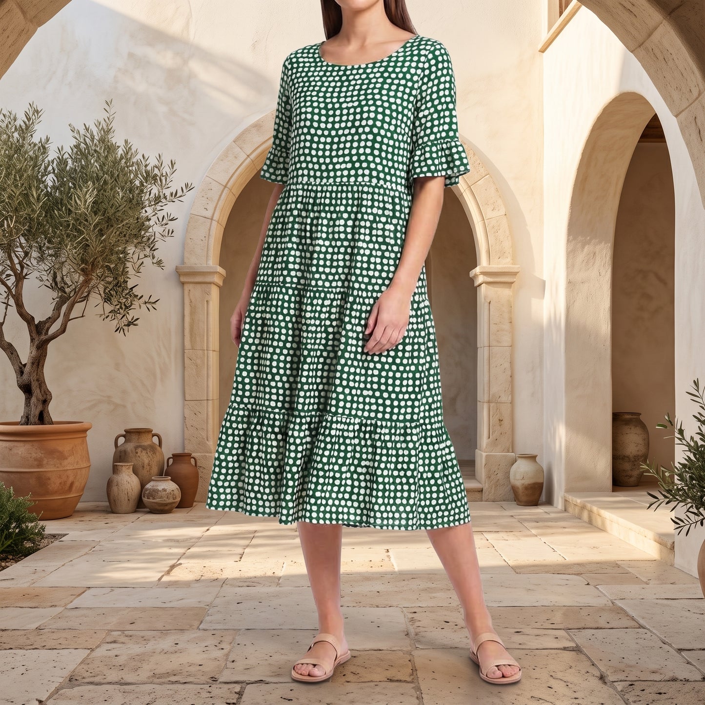 Tiered Flutter Sleeve Midi Dress