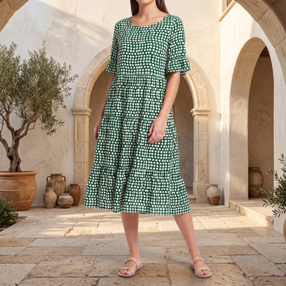 Tiered Flutter Sleeve Midi Dress