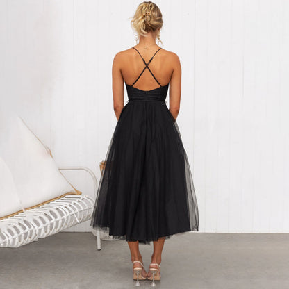 Spaghetti Strap Tulle Midi Dress