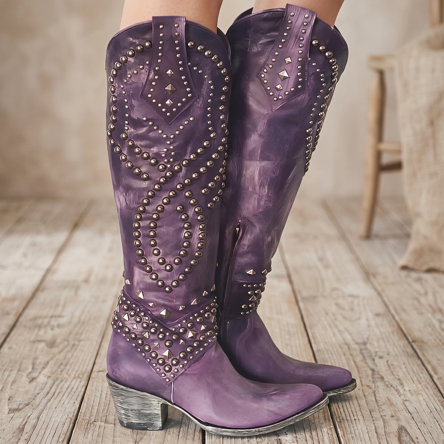 Embellished Western Knee-High Boots