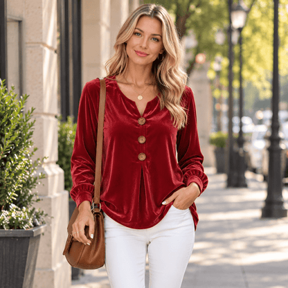 Sophisticated Long Sleeve Blouse with Classic Button Accents