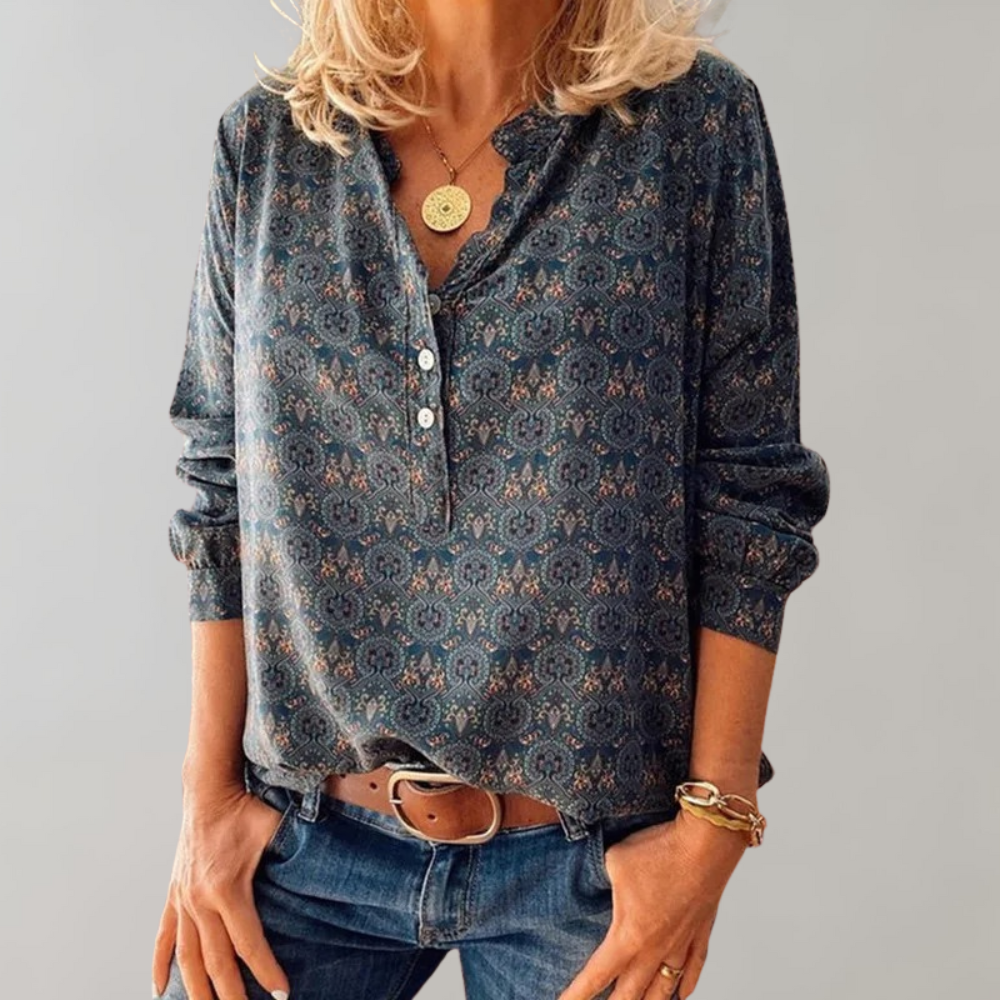 Boho Print Long Sleeve Blouse