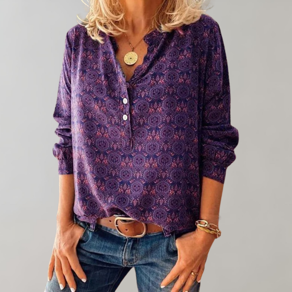 Boho Print Long Sleeve Blouse