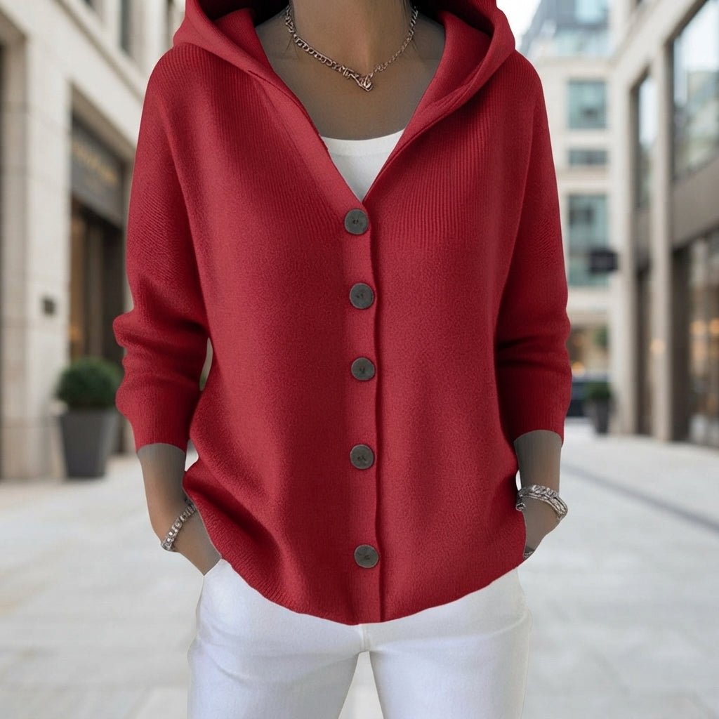 Lässige Strickjacke mit Kapuze und Knopfleiste