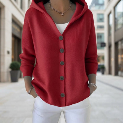 Lässige Strickjacke mit Kapuze und Knopfleiste