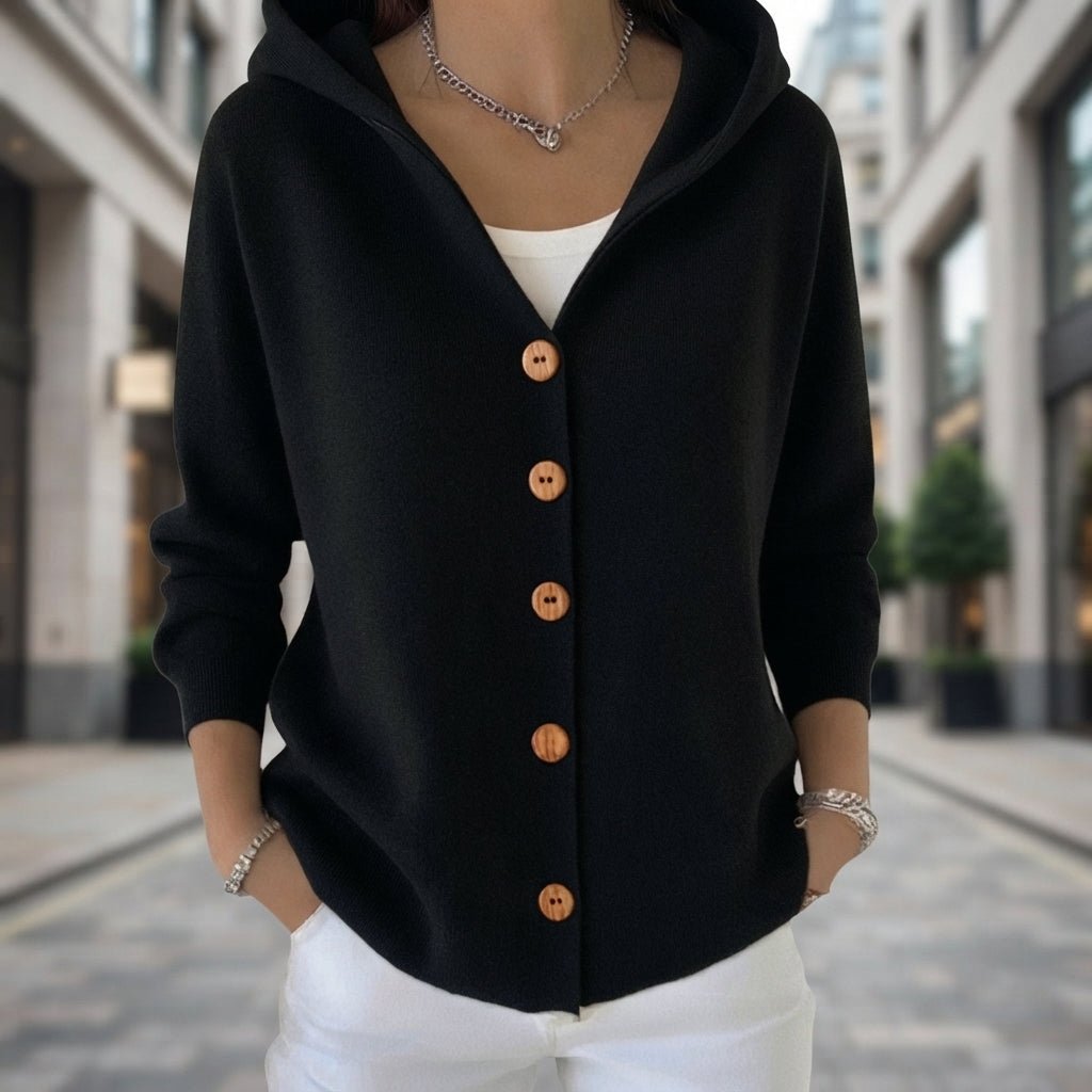 Lässige Strickjacke mit Kapuze und Knopfleiste