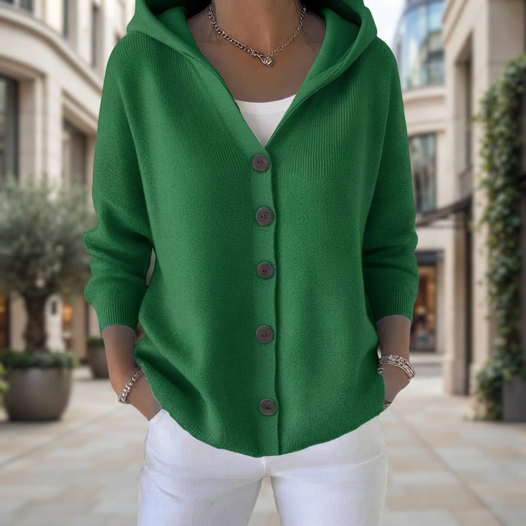Lässige Strickjacke mit Kapuze und Knopfleiste